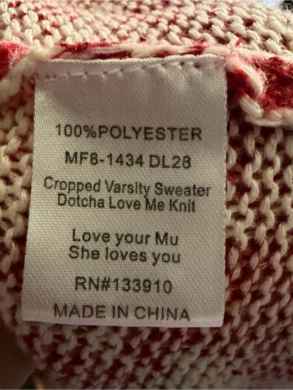 Show Me Your Mumu Dotcha Love Me Knit Cropped Varsity Sweater Red Floral S Boho